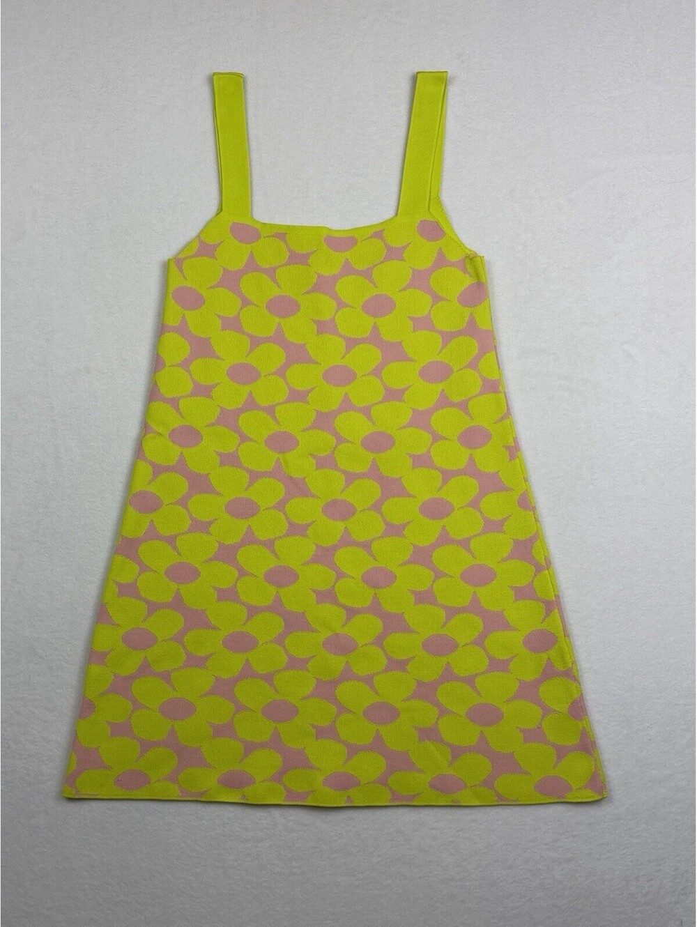 ZARA Women's Yellow/Pink Floral Square-Neck A-Line Mini Dress SZ M